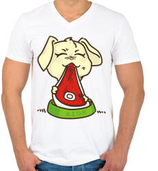 printfashion Kutya eszik - Férfi V-nyakú póló - Fehér (10294948)