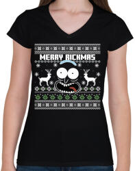 printfashion Merry Rickmas - fehér - Női V-nyakú póló - Fekete (5711486)