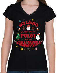 printfashion Infláció és karácsony - Női V-nyakú póló - Fekete (14852210)