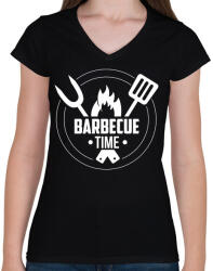 printfashion Barbecue time - Női V-nyakú póló - Fekete (5035276)
