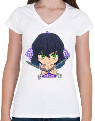 printfashion DS Inosuke - Női V-nyakú póló - Fehér (5129777)