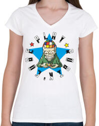 printfashion Rubik zombi - Play rubik's cube - Női V-nyakú póló - Fehér (4920633)
