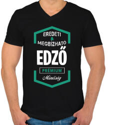 printfashion Edző prémium minőség - Férfi V-nyakú póló - Fekete (1454736)