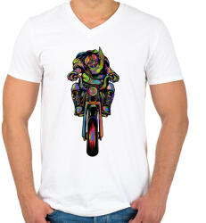 printfashion Motoros Télapó - Férfi V-nyakú póló - Fehér (9616935)