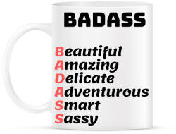 printfashion BADASS - Beautiful Amazing Delicate Adventurous Smart Sassy - Bögre - Fehér (2471304)