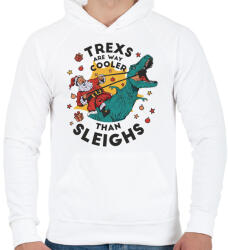printfashion Karácsony - A T-rex vagányabb mint a szán - Férfi kapucnis pulóver - Fehér (5622753)