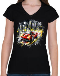 printfashion LEGO Ferrari - Női V-nyakú póló - Fekete (15533315)