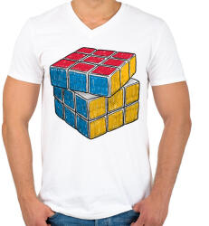 printfashion Rubik kocka - Férfi V-nyakú póló - Fehér (1651040)