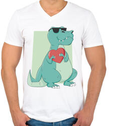 printfashion Dínó szívvel - Férfi V-nyakú póló - Fehér (11735091)