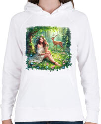 printfashion Lány az erdőben - Női kapucnis pulóver - Fehér (15884601)