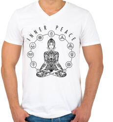 printfashion Inner Peace - Benső béke - Férfi V-nyakú póló - Fehér (6871545)