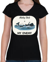 printfashion Moby Dick is my enemy - Női V-nyakú póló - Fekete (6283413)