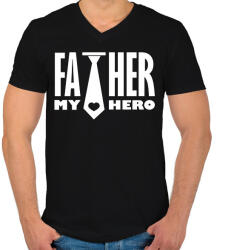 printfashion Father is my hero - Férfi V-nyakú póló - Fekete (2588864)