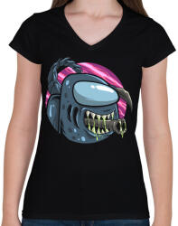 printfashion Alien impostor - Női V-nyakú póló - Fekete (3528493)