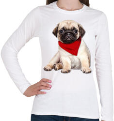 printfashion Mopsz póló - Női hosszú ujjú póló - Fehér (1011975)
