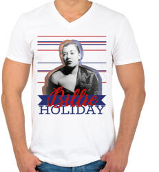 printfashion Billie Holiday - Férfi V-nyakú póló - Fehér (7655334)