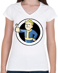 printfashion Fallout Vault boy - Női V-nyakú póló - Fehér (16370037)