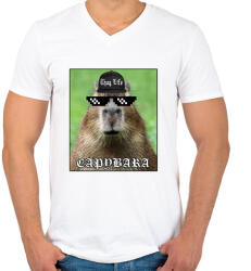 printfashion Thug Life Capybara - Férfi V-nyakú póló - Fehér (13756924)