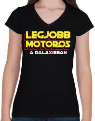 printfashion LEGJOBB MOTOROS A GALAXISBAN - Női V-nyakú póló - Fekete (11568125)