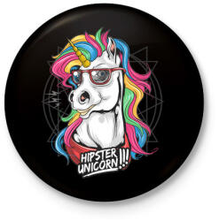 printfashion Hipszter unikornis - Kitűző, hűtőmágnes - Fekete (3632717)