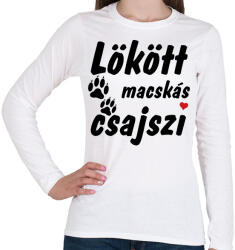 printfashion Lökött macskás csajszi - Női hosszú ujjú póló - Fehér (14588283)