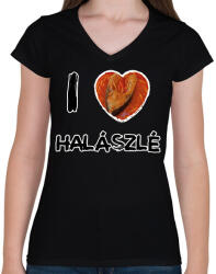 printfashion I love halászlé - Női V-nyakú póló - Fekete (8698111)