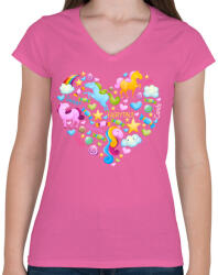 printfashion Egyszarvú szív - Női V-nyakú póló - Rózsaszín (320411)