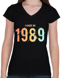 printfashion 1989 - Női V-nyakú póló - Fekete (6228081)