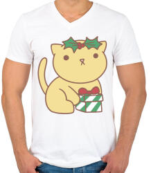 printfashion Karácsonyi cica - Férfi V-nyakú póló - Fehér (5627830)