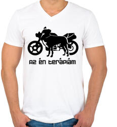 printfashion kutyamotor2 - Férfi V-nyakú póló - Fehér (2910465)
