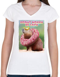 printfashion Donut worry be Capy - Női V-nyakú póló - Fehér (13607191)