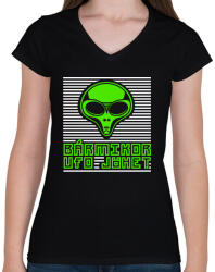 printfashion bármikor UFO jöhet - Női V-nyakú póló - Fekete (427972)
