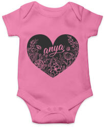 printfashion Anya felirat szívben virágokkal - Baba Body - Rózsaszín (4781432)