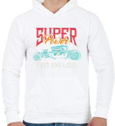 printfashion Hot rod 01 - Super Power - Férfi kapucnis pulóver - Fehér (4939909)