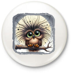 printfashion Kócos bagoly - Kitűző, hűtőmágnes - Fehér (15767109)
