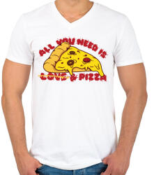 printfashion All you need is pizza - Férfi V-nyakú póló - Fehér (5071108)