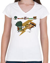 printfashion Brokkoli vs. Pizza - Női V-nyakú póló - Fehér (15569570)