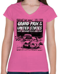 printfashion Amerikai Grand Prix - Női V-nyakú póló - Rózsaszín (147276)