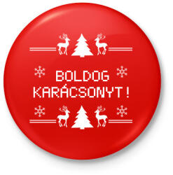 printfashion Boldog karácsonyt rénszarvas - Kitűző, hűtőmágnes - Piros (11001840)