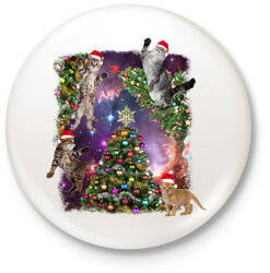 printfashion Macskás karácsony - Kitűző, hűtőmágnes - Fehér (11427847)