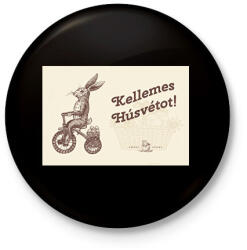 printfashion Kellemes Húsvétot - Biciklis nyúl - Kitűző, hűtőmágnes - Fekete (6332887)