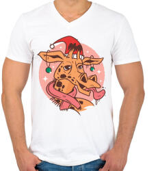 printfashion Karácsonyi zsiráf - Férfi V-nyakú póló - Fehér (5571987)
