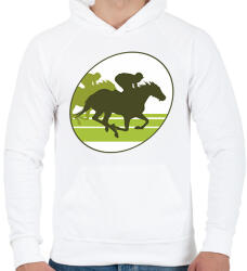 printfashion Lóverseny logó - sziluett - Férfi kapucnis pulóver - Fehér (12685524)