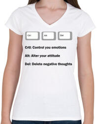 printfashion Crtl + Alt + Delete - Női V-nyakú póló - Fehér (1364354)