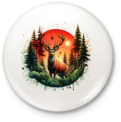 printfashion Szarvas - erdei naplemente - ajándék vadászoknak - Kitűző, hűtőmágnes - Fehér (15385160)