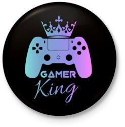 printfashion Gamer king - Kitűző, hűtőmágnes - Fekete (3930221)
