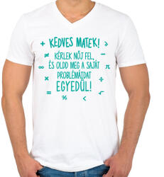 printfashion Kedves matek! - Férfi V-nyakú póló - Fehér (15618535)