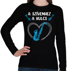 printfashion A szívemhez a kulcs - Szaxofon - Női hosszú ujjú póló - Fekete (7640596)