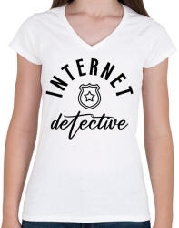 printfashion Internet detektív - Női V-nyakú póló - Fehér (14050647)