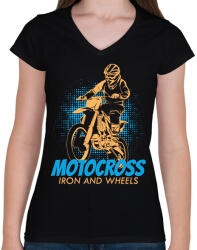 printfashion Motocross - Női V-nyakú póló - Fekete (13739346)